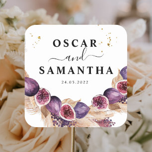 Moderne Beauty Lila Figs & Pampas & Gold Drops Quadratischer Aufkleber