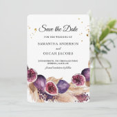 Moderne Beauty Lila Figs & Pampas & Gold Drops Save The Date (Stehend Vorderseite)