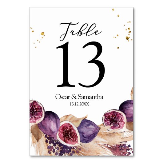 Moderne Beauty Lila Figs & Pampas & Gold Drops Tischnummer (Vorderseite)