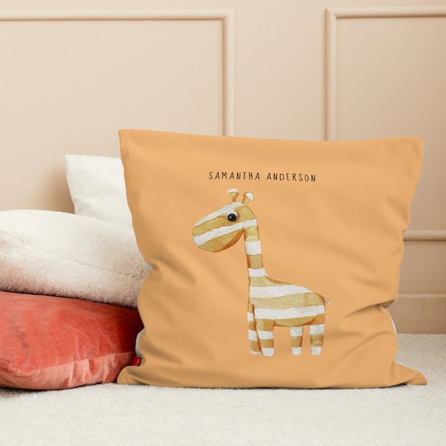 Moderne Beauty Orange Giraffe mit Namen Kissen (Von Creator hochgeladen)