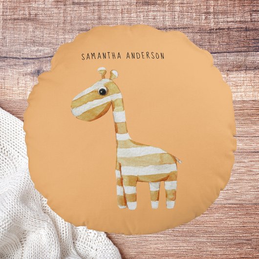Moderne Beauty Orange Giraffe mit Namen Rundes Kissen