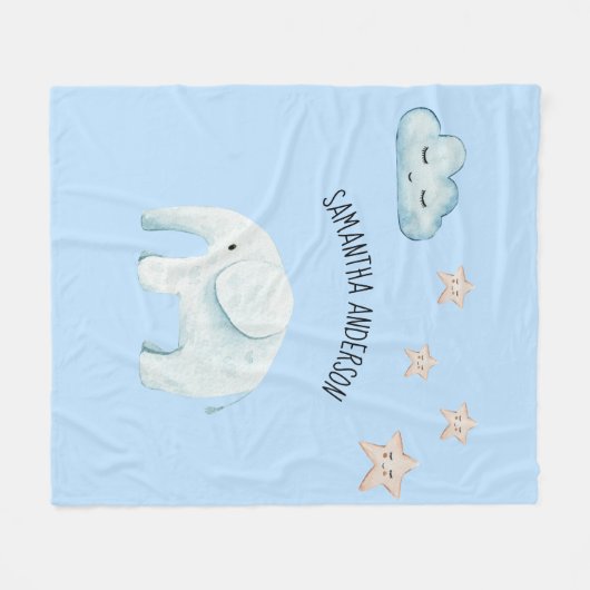 Moderne Beauty Pastel Blau Elefant & Sterne Kind Fleecedecke (Vorderseite (Horizontal))