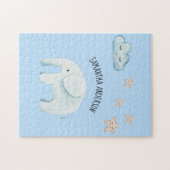 Moderne Beauty Pastel Blau Elefant & Sterne Kind Puzzle (Horizontal)