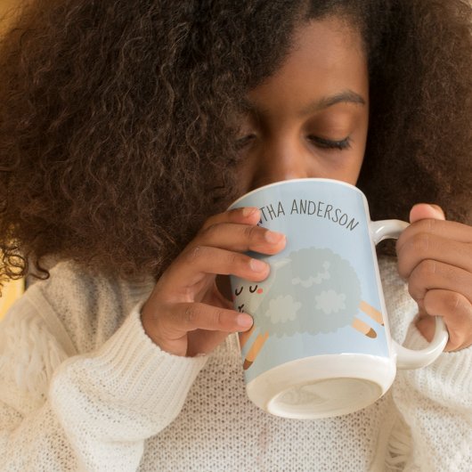 Moderne Beauty Pastel Blue Shee und Name der Kinde Zweifarbige Tasse