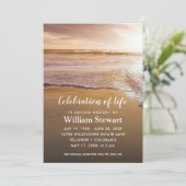 Moderne Beerdigung | Beach Sunset Celebration Life Einladung (Stehend Vorderseite)