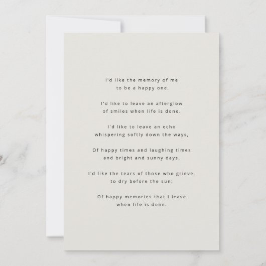 Moderne Beerdigung | Begehung des Minimalistischen Dankeskarte (Rückseite)