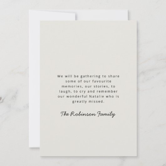 Moderne Beerdigung | Begehung des Minimalistischen Einladung (Rückseite)