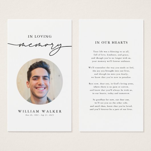 Moderne Beerdigung Beileid Foto Gedenkkarte (Vorne & Hinten)