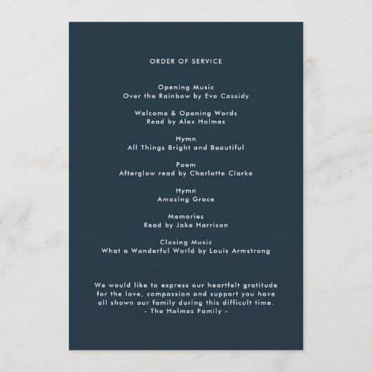 Moderne Beerdigung | Blaue Feier des Lebens Programm (Rückseite)