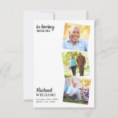 Moderne Beerdigung Custom 3 Foto Gedenkkarte (Vorderseite)