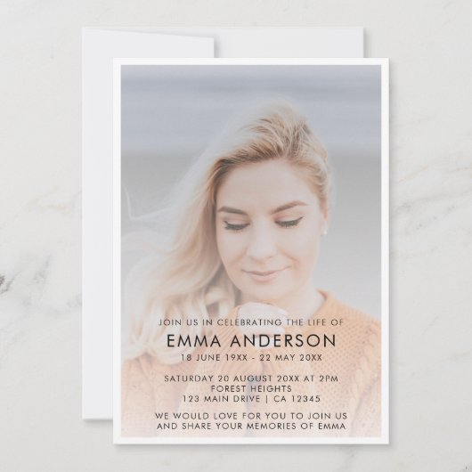 Moderne Beerdigung | Elegante Feier des Lebens Einladung (Vorderseite)