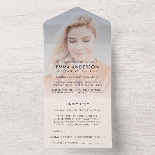 Moderne Beerdigung | Elegante Feier des Lebens UAW All In One Einladung (Innen Boden)