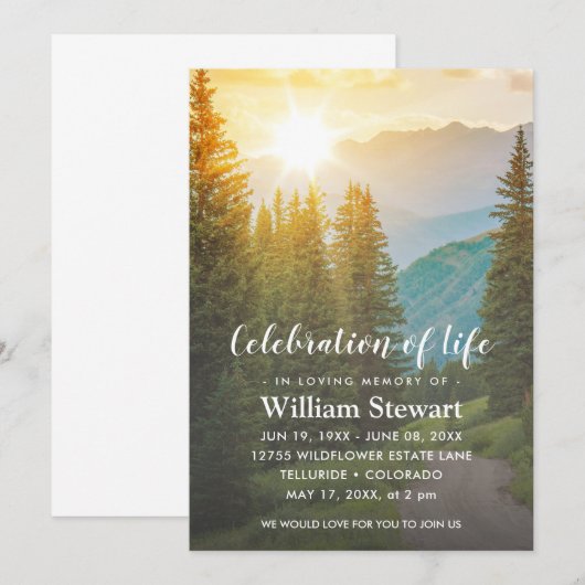 Moderne Beerdigung | Feier des Berges Leben Einladung (Vorne/Hinten)