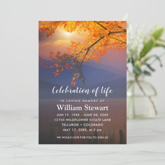 Moderne Beerdigung | Feier des Herbstes des Lebens Einladung (Stehend Vorderseite)