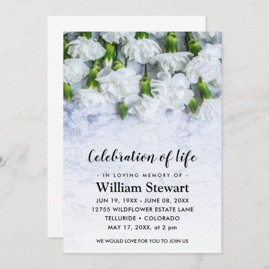 Moderne Beerdigung | Feiern der weißen Blume des L Einladung (Vorne/Hinten)