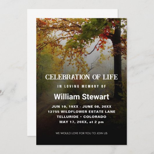 Moderne Beerdigung | Feiern des Lebenswaldes Einladung (Vorne/Hinten)