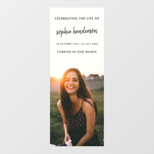 Moderne Beerdigung | Feiern von Foto Script Fensteraufkleber (Blatt)