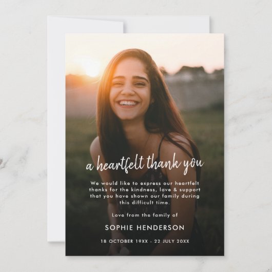 Moderne Beerdigung | Feiern zum Foto des Lebens Dankeskarte (Vorderseite)