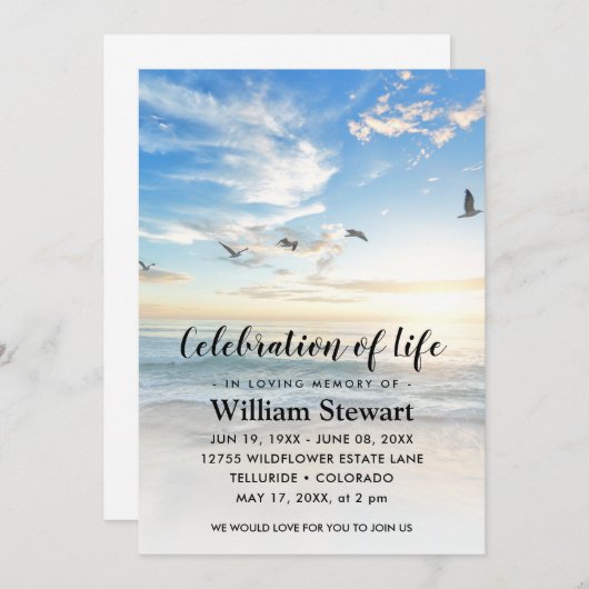 Moderne Beerdigung | Feiern zum Sonnenuntergang de Einladung (Vorne/Hinten)