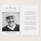 Moderne Beerdigung Foto Beileid Gedenkkarte (Vorne & Hinten)