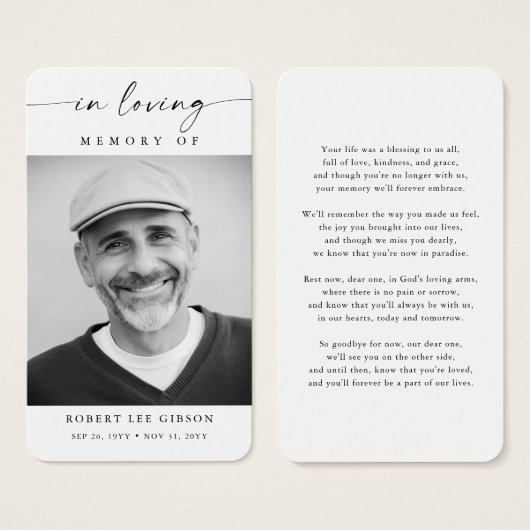 Moderne Beerdigung Foto Beileid Gedenkkarte (Vorne & Hinten)
