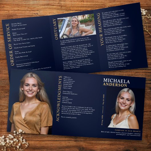 Moderne Beerdigung / Gedenkfeier / Lebensfeier Dreifach-gefaltete Programmkarte