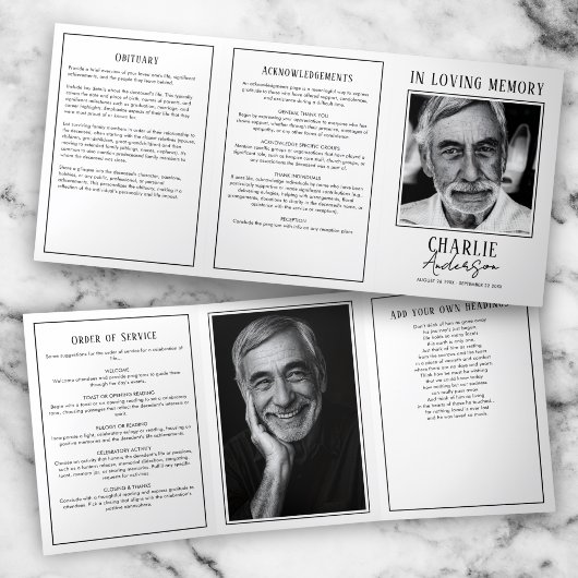 Moderne Beerdigung/Gedenkfeier mit 2 Fotos Dreifach-gefaltete Programmkarte