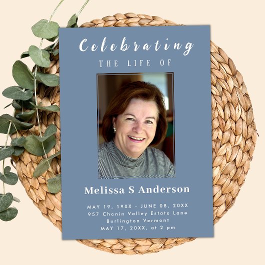 Moderne Beerdigung Minimal Foto Feier des Lebens Einladung