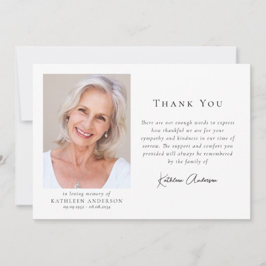 Moderne Beerdigung Minimalistischen Fotos Dankeskarte (Vorderseite)