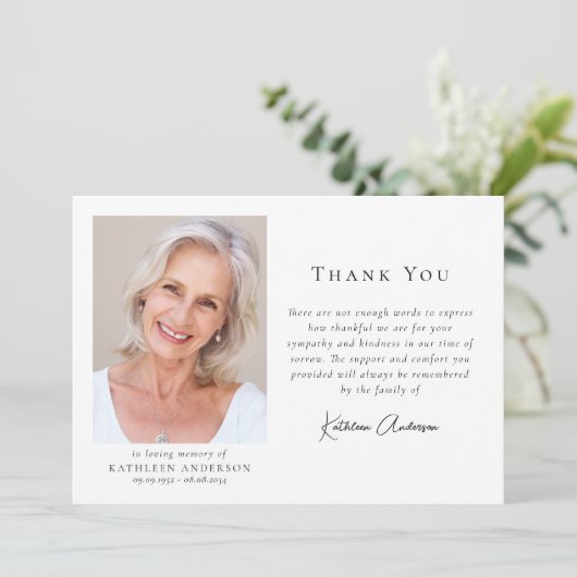 Moderne Beerdigung Minimalistischen Fotos Dankeskarte (Stehend Vorderseite)