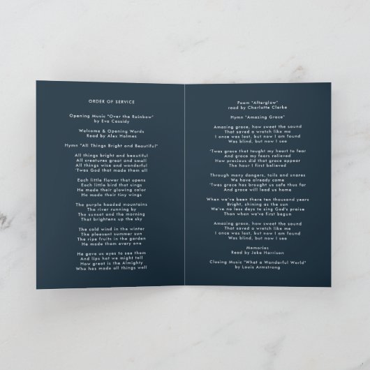 Moderne Beerdigung | Navy Blue Order of Service Fo Programm (Innenseite)