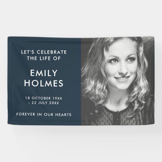 Moderne Beerdigung | Navy Blue Stylish Memorial Banner (Horizontal)