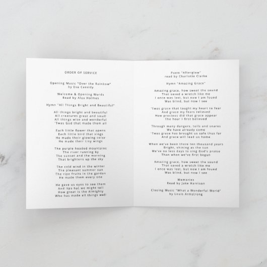 Moderne Beerdigung | Order of Service Life Celebra Programm (Innenseite)