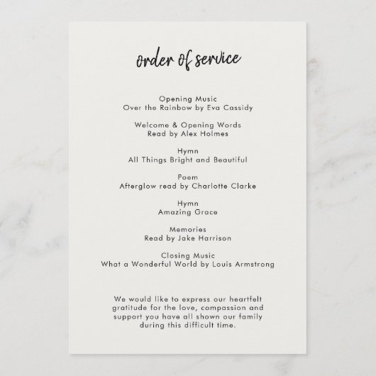 Moderne Beerdigung | Order of Service Life Celebra Programm (Rückseite)