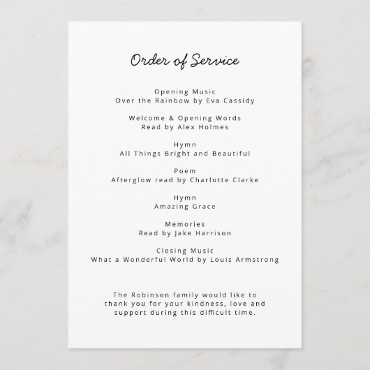 Moderne Beerdigung | Order of Service Life Celebra Programm (Rückseite)