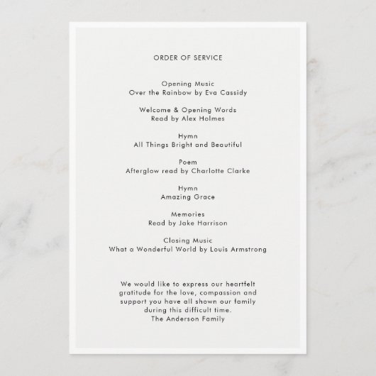 Moderne Beerdigung | Order of Service Memorial Fot Programm (Rückseite)