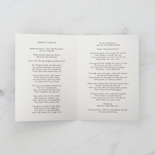 Moderne Beerdigung | Ordnungsnummer des Dienstes Programm (Innenseite)