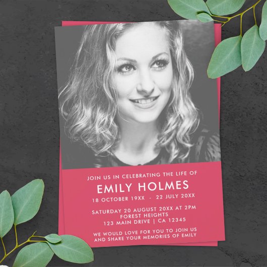 Moderne Beerdigung | Rosa Feier des Lebens Einladung