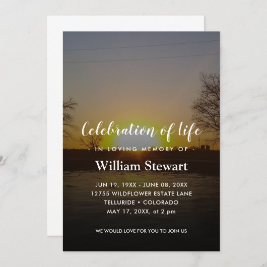 Moderne Beerdigung | Sonnenuntergang Einladung (Vorne/Hinten)