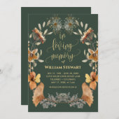 Moderne Beerdigungsfeier des Lebens Boho Dunkelgrü Einladung (Vorne/Hinten)