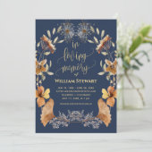 Moderne Beerdigungsfeier des Lebens Boho Navy Blue Einladung (Stehend Vorderseite)