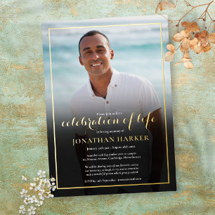 Moderne Beerdigungsfeier Foto Gold Folieneinladung