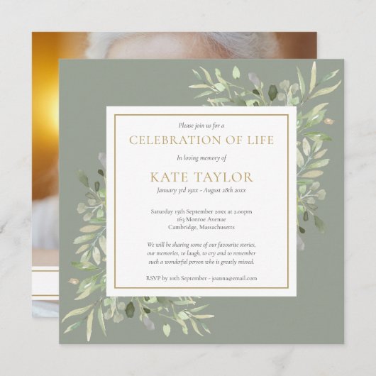 Moderne Beerdigungsfeier zum Foto des Lebens Einladung (Vorne/Hinten)