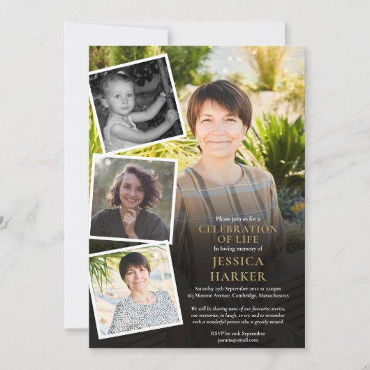 Moderne Beerdigungsfoto Collage Celebration of Lif Einladung (Vorderseite)