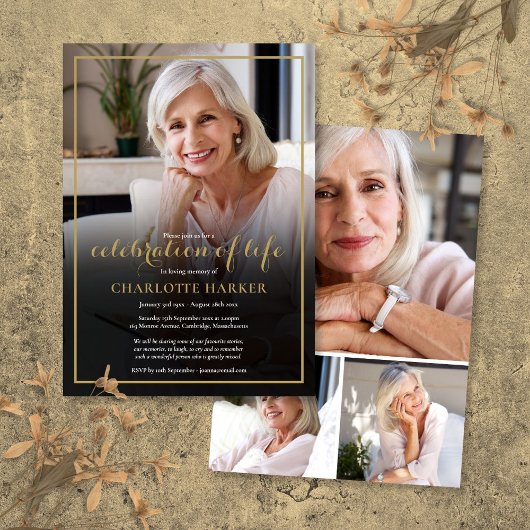 Moderne Beerdigungsfoto Collage Celebration of Lif Einladung