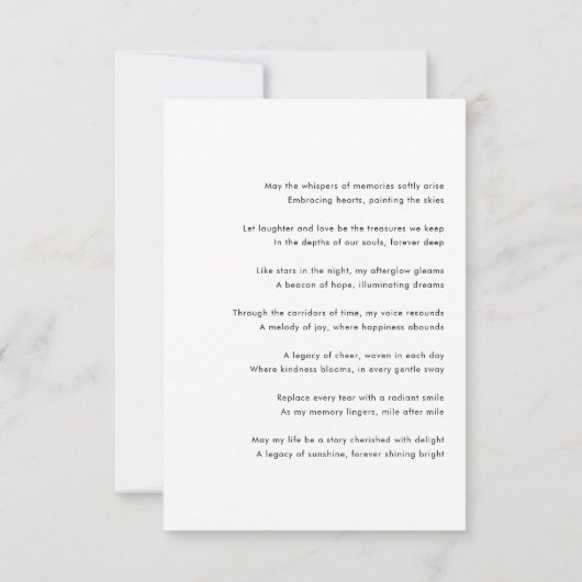 Moderne Beerdigungskarten Beileid Memorial Prayer Einladung (Rückseite)