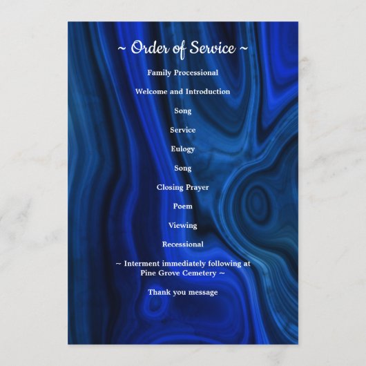 Moderne Beerdigungsreihenfolge Foto Service Blaue Programm (Rückseite)