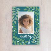 Moderne Beeren-Eukalyptuszweige - Foto aquamarin Feiertagskarte