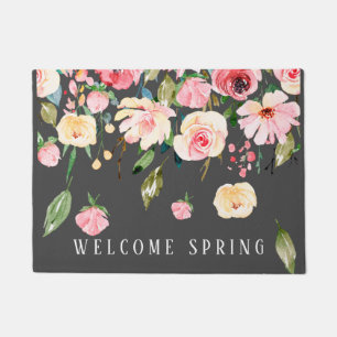 Moderne Begrüßung Frühling rosa Peones Bläschen Fußmatte