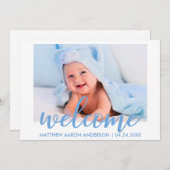 Moderne Begrüßung Neue Baby Boy Blue Card Ankündigung (Vorne/Hinten)
